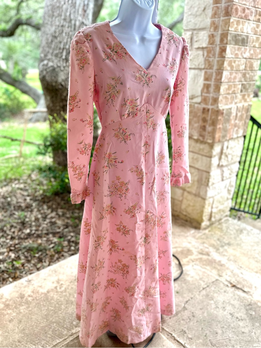STUNNING Handmade Cottagecore Vintage Pink Floral Long Sleeve Maxi Dress - Picture 5 of 16